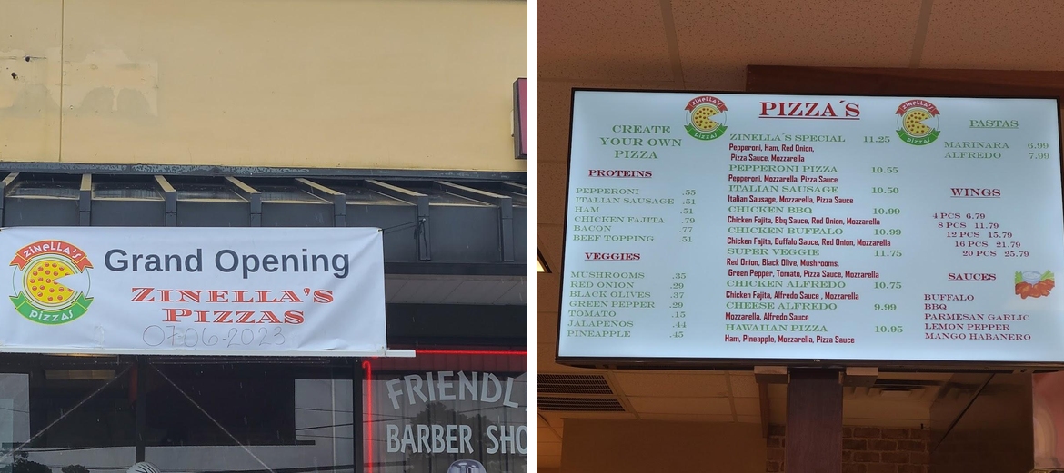 Zinella's Pizzas Menu